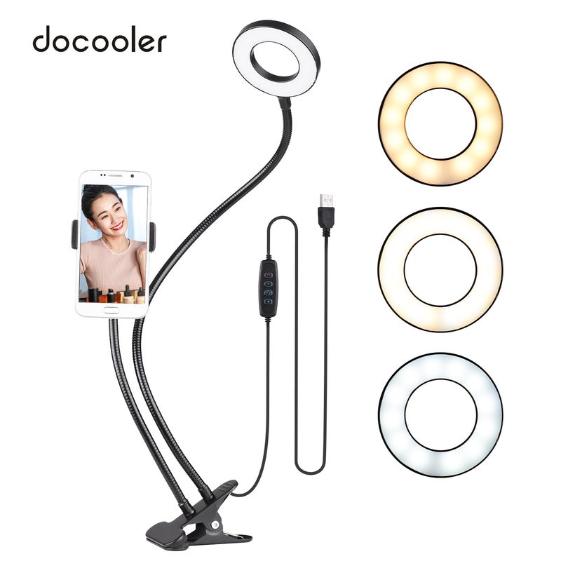دوكولر حلقة إضاءة LED للتصوير الفوتوغرافي مع حامل مرن للهاتف أسود - Image 1