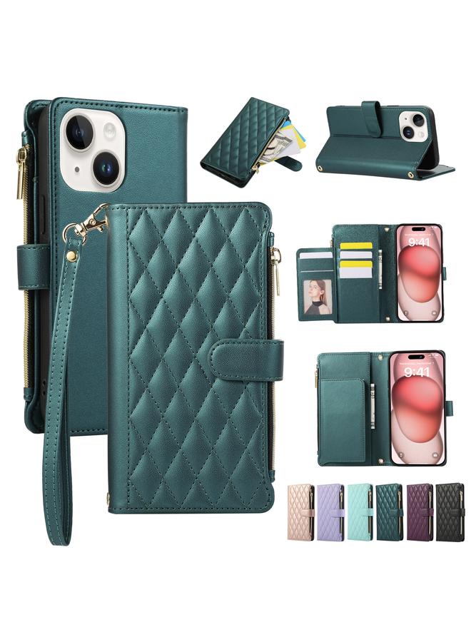 S-TOP Case For iPhone 15 Rhombic Zipper Wallet Leather Phone Case - Image 1