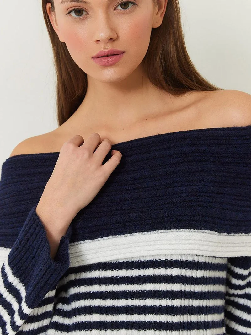 Bianco Lucci LUCCI Striped Strapless Knit Sweater