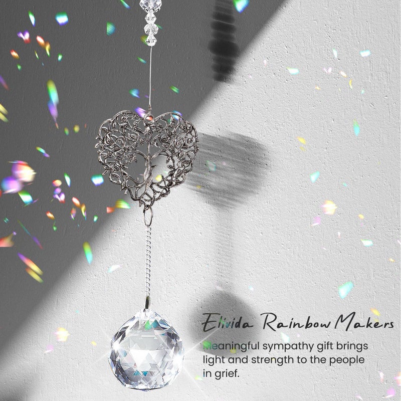 Elivida Modern Sympathy Gift for Loss of Mom - Tree Life Heart Design Memorial Hanging Ornament with 40mm Clear Crystal Ball Rainbow Maker, Bereavement Gift Idea for Women - Image 4