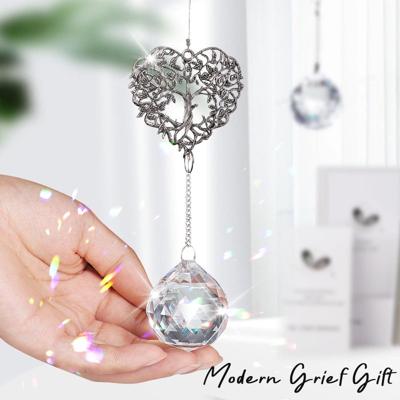Elivida Modern Sympathy Gift for Loss of Mom - Tree Life Heart Design Memorial Hanging Ornament with 40mm Clear Crystal Ball Rainbow Maker, Bereavement Gift Idea for Women - Image 2