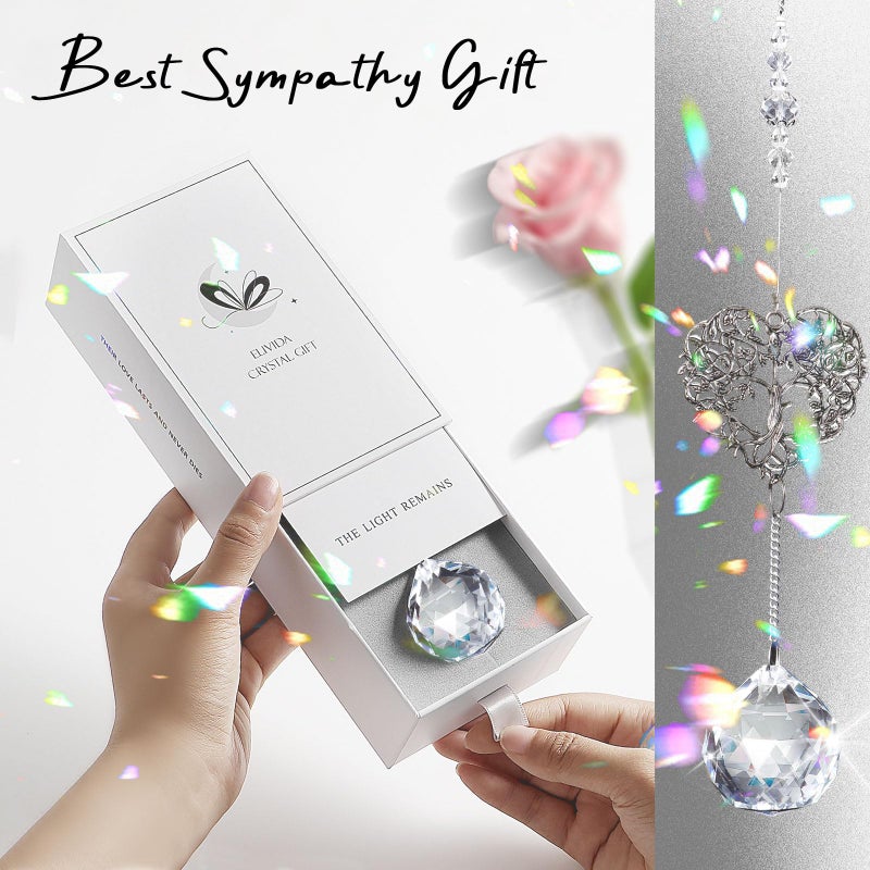 Elivida Modern Sympathy Gift for Loss of Mom - Tree Life Heart Design Memorial Hanging Ornament with 40mm Clear Crystal Ball Rainbow Maker, Bereavement Gift Idea for Women - Image 5