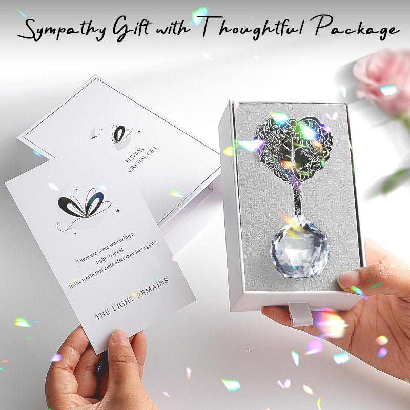 Elivida Modern Sympathy Gift for Loss of Mom - Tree Life Heart Design Memorial Hanging Ornament with 40mm Clear Crystal Ball Rainbow Maker, Bereavement Gift Idea for Women - Image 3