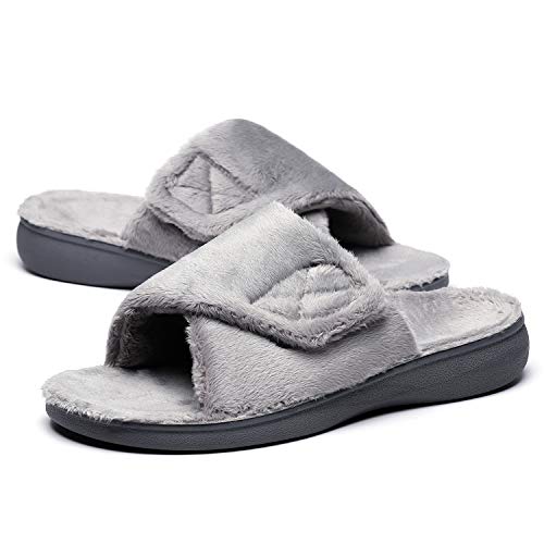 SOLLBEAM Women's Plantar Fasciitis Fuzzy House Orthopedic Adjustable Slippers With Arch Support Orthotic Heel Cup Sandals For Ladies - Image 2