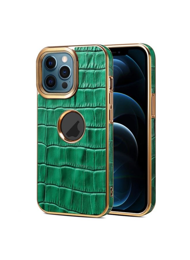 Generic - Case Cover For iPhone 12 Pro Max Denior Crocodile Texture Genuine Leather Electroplating Phone Case Green - Image 1