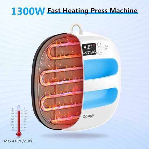 Calogy Heat Press Machine for T-Shirts 10"X10", Portable Heat Press Fast Up to 410℉(210 ºC), Precise Temp Control, 15 Mins Auto Off for Bag, Pillows Sublimation Vinly Transfer (White Blue, 10 x 10 In) - Image 3