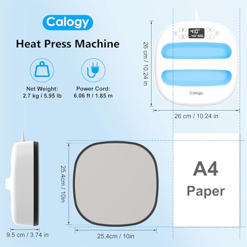 Calogy Heat Press Machine for T-Shirts 10"X10", Portable Heat Press Fast Up to 410℉(210 ºC), Precise Temp Control, 15 Mins Auto Off for Bag, Pillows Sublimation Vinly Transfer (White Blue, 10 x 10 In) - Image 2