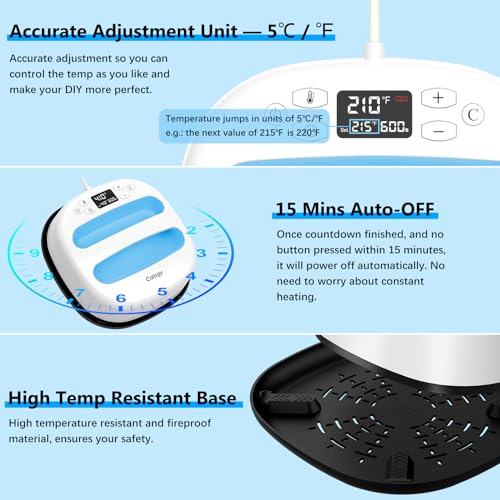 Calogy Heat Press Machine for T-Shirts 10"X10", Portable Heat Press Fast Up to 410℉(210 ºC), Precise Temp Control, 15 Mins Auto Off for Bag, Pillows Sublimation Vinly Transfer (White Blue, 10 x 10 In) - Image 4