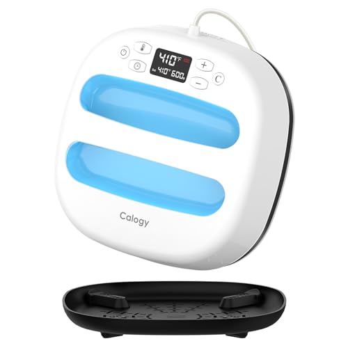 Calogy Heat Press Machine for T-Shirts 10"X10", Portable Heat Press Fast Up to 410℉(210 ºC), Precise Temp Control, 15 Mins Auto Off for Bag, Pillows Sublimation Vinly Transfer (White Blue, 10 x 10 In) - Image 1
