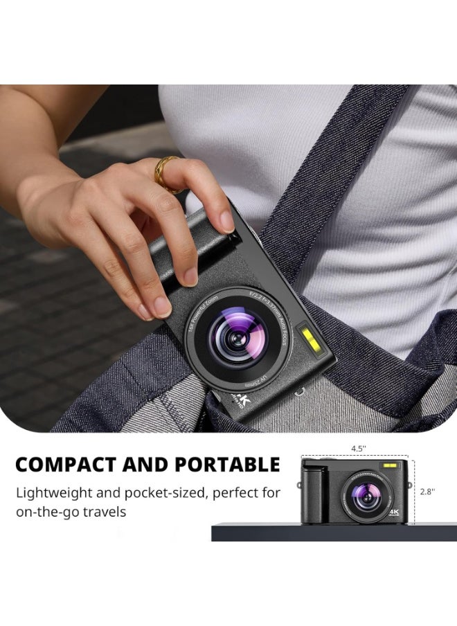 TANGBLIB 4K Digital Camera for Photography, 32GB TF Card, 48MP Autofocus Vlogging Camera for YouTube with 3'' 180°Flip Screen, 16X Digital Zoom Anti-Shake Compact Travel Camera  - Image 5