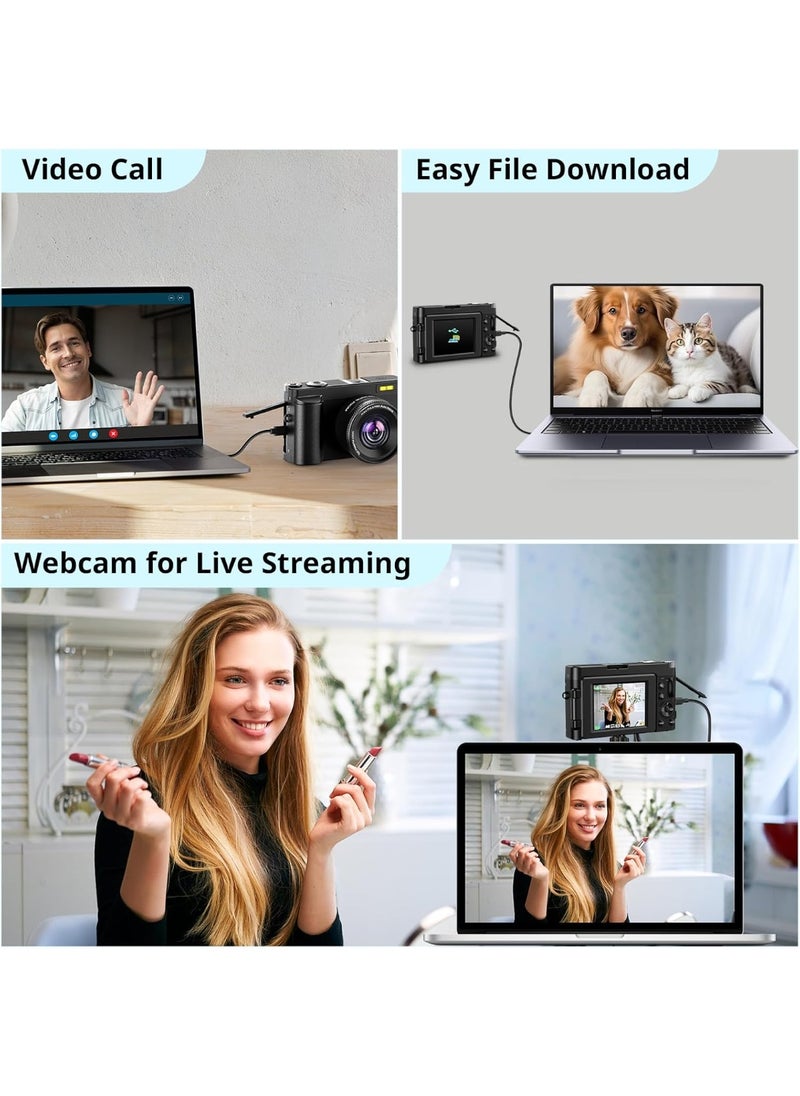 TANGBLIB - 4K Digital Camera for Photography, 32GB TF Card, 48MP Autofocus Vlogging Camera for YouTube with 3'' 180°Flip Screen, 16X Digital Zoom Anti-Shake Compact Travel Camera - Image 1