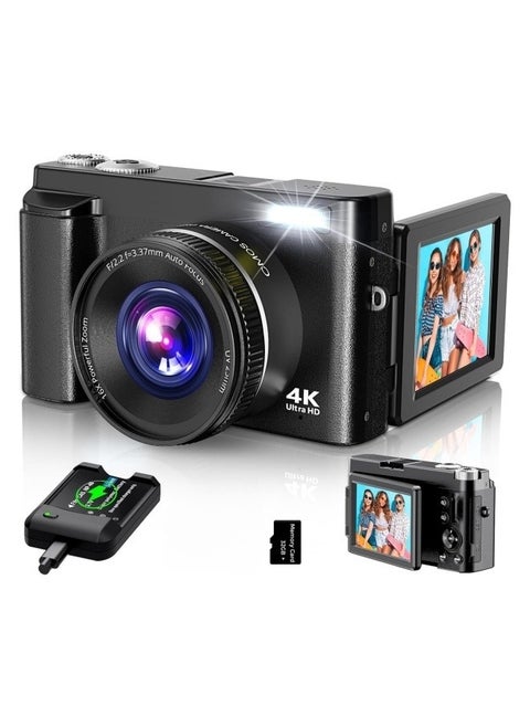 4K Digital Camera for Photography, 32GB TF Card, 48MP Autofocus Vlogging Camera for YouTube with 3'' 180°Flip Screen, 16X Digital Zoom Anti-Shake Compact Travel Camera
