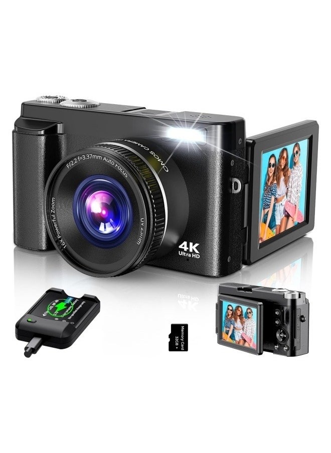 TANGBLIB 4K Digital Camera for Photography, 32GB TF Card, 48MP Autofocus Vlogging Camera for YouTube with 3'' 180°Flip Screen, 16X Digital Zoom Anti-Shake Compact Travel Camera  - Image 1