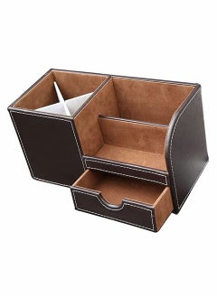 Y&D Leather Desk Organizer Pen Pencil Holder, Stationery Storage Box, Multi-Function Office Organizer, with Small Drawer for Pen, Phone, Pencil, Remote Control (Brown)  - Image 5