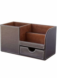 Y&D Leather Desk Organizer Pen Pencil Holder, Stationery Storage Box, Multi-Function Office Organizer, with Small Drawer for Pen, Phone, Pencil, Remote Control (Brown)  - Image 4