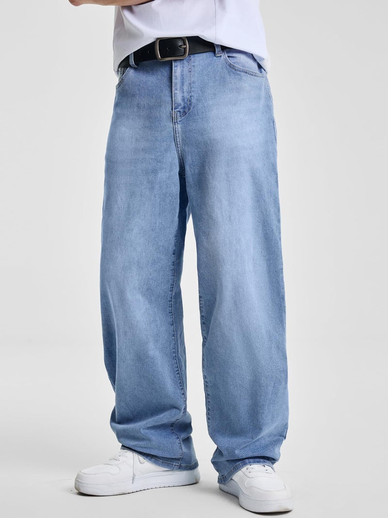 JMIERR Men's Baggy Wide Leg Jeans Loose Fit Casual Straight Denim Skater Jean Y2K Hip Hop Streetwear Relaxed Vintage Pants Oversized 80s Carpenter Jeans, XL, Beau Blue - Image 5