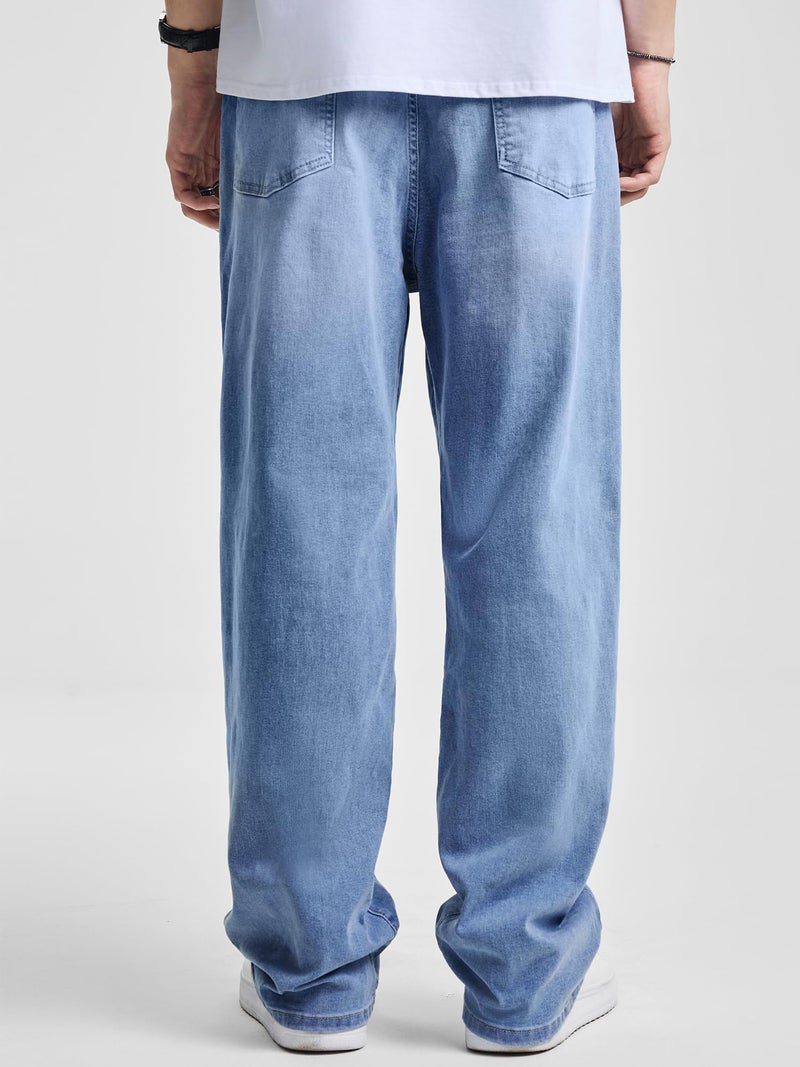 JMIERR Men's Baggy Wide Leg Jeans Loose Fit Casual Straight Denim Skater Jean Y2K Hip Hop Streetwear Relaxed Vintage Pants Oversized 80s Carpenter Jeans, XL, Beau Blue - Image 4