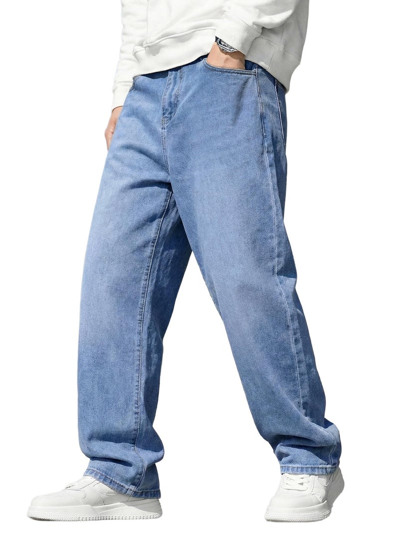 JMIERR Men's Baggy Wide Leg Jeans Loose Fit Casual Straight Denim Skater Jean Y2K Hip Hop Streetwear Relaxed Vintage Pants Oversized 80s Carpenter Jeans, XL, Beau Blue - Image 1