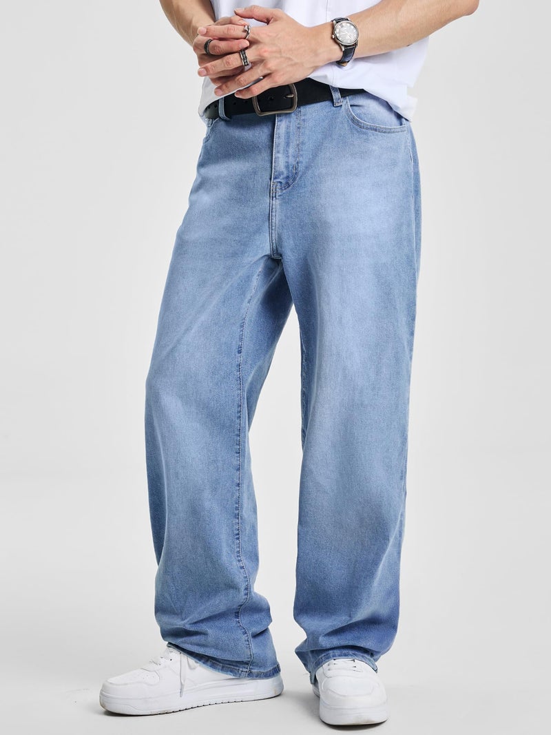 JMIERR Men's Baggy Wide Leg Jeans Loose Fit Casual Straight Denim Skater Jean Y2K Hip Hop Streetwear Relaxed Vintage Pants Oversized 80s Carpenter Jeans, XL, Beau Blue - Image 2