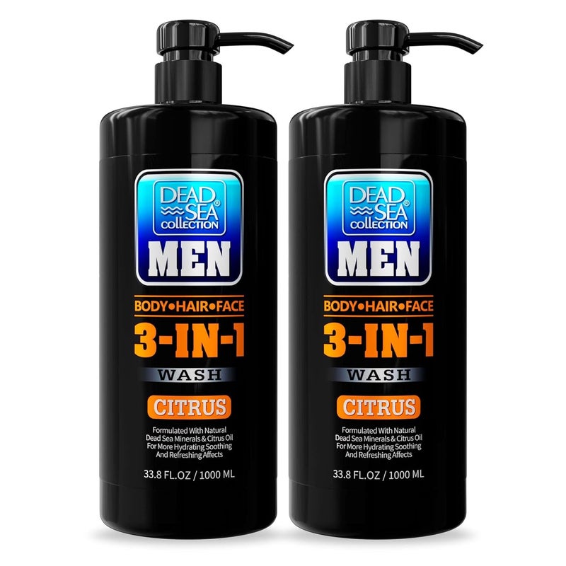 Dead Sea Collection Mens Body Wash 3 in 1  Citrus Body Wash for Men  Shower Gel  Shampoo  Shower Soap for Face and Hair  Pack of 2 Bottles 338 Fl Oz Each
