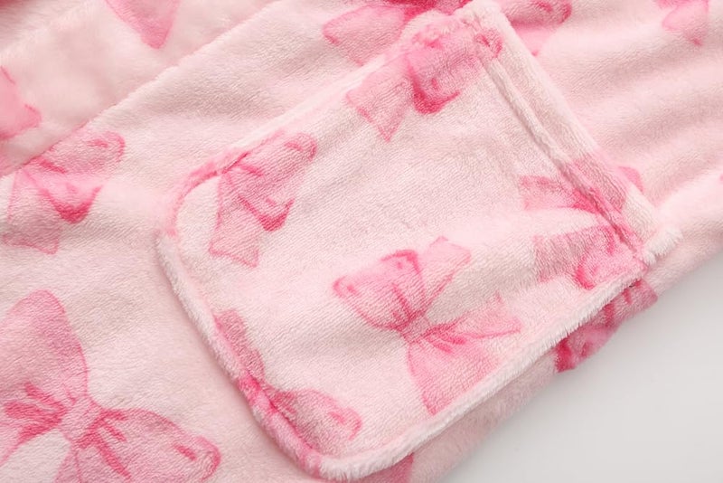 Best for All Girls Fleece Hooded Robes Kids Warm Bath Robe for Girls Soft Fuzzy Bathrobe(Pink Bow,11-12Years) - Image 5