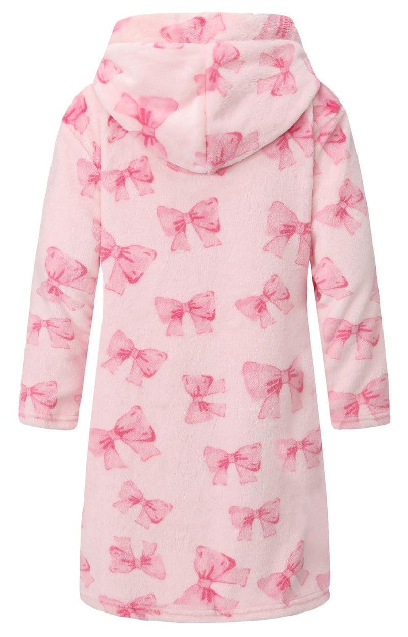 Best for All Girls Fleece Hooded Robes Kids Warm Bath Robe for Girls Soft Fuzzy Bathrobe(Pink Bow,11-12Years) - Image 2