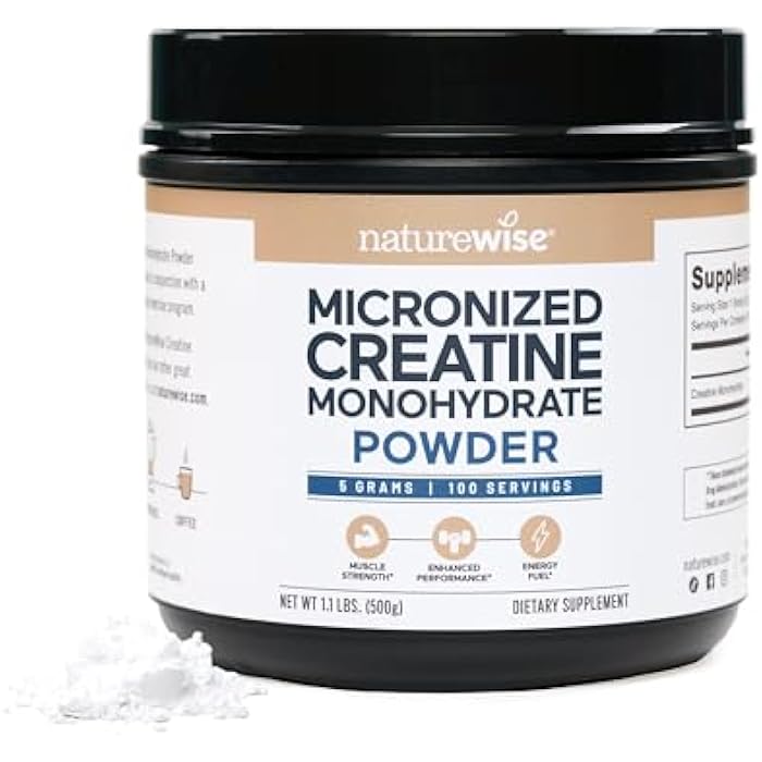 NatureWise Micronized Creatine Monohydrate Powder, 5000mg (5g) Per Serving - Creatine for Women & Men - Pure, Unflavored, Supports Lean Muscle Mass, Endurance - 100 Servings - Image 1