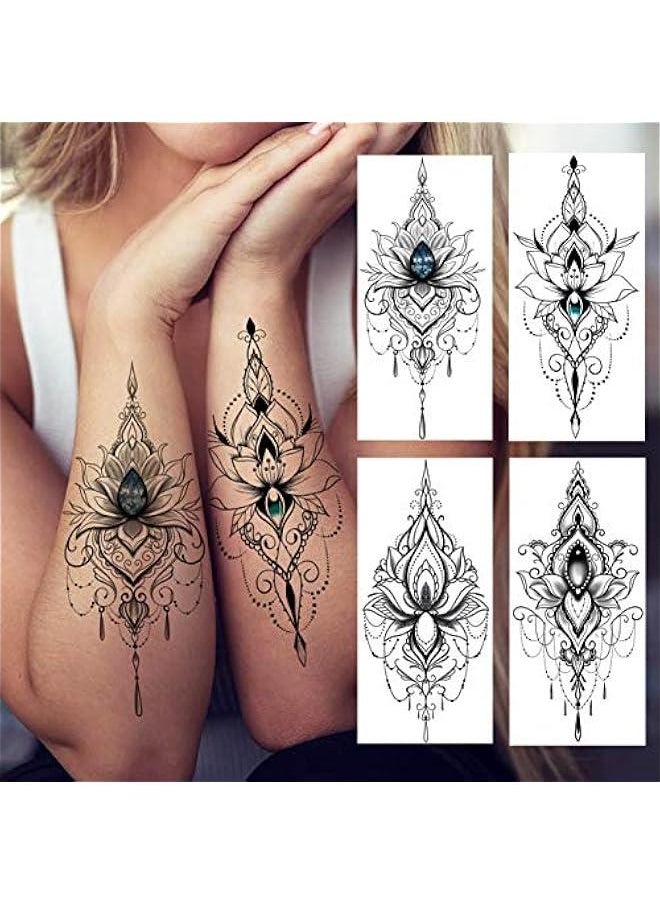 Arabest - 32 Sexy Black Lotus Temporary Tattoos for Women, Girls Indian Tribal Lace Sticker Mandala Flower erfly Rose Dreamcatcher Elephant Henna Kit Adult - Image 1