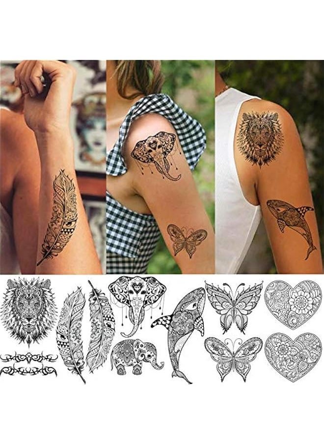 Arabest - 32 Sexy Black Lotus Temporary Tattoos for Women, Girls Indian Tribal Lace Sticker Mandala Flower erfly Rose Dreamcatcher Elephant Henna Kit Adult - Image 1