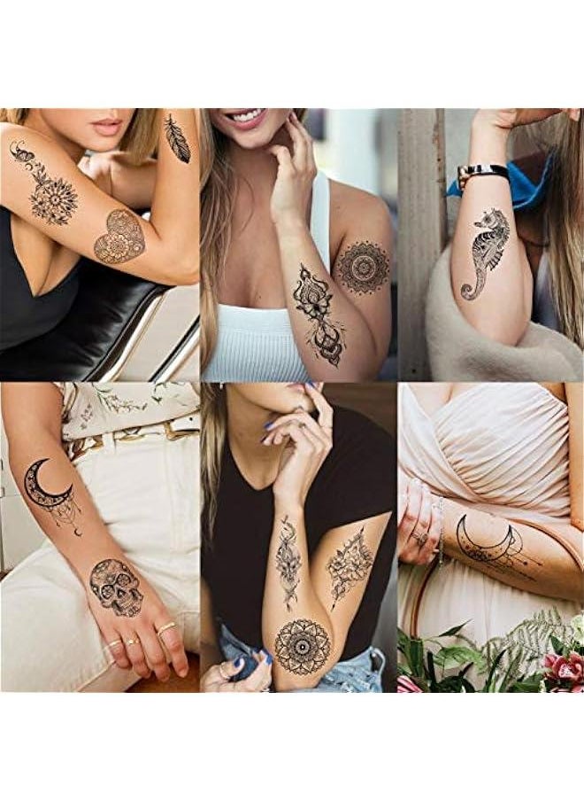 Arabest - 32 Sexy Black Lotus Temporary Tattoos for Women, Girls Indian Tribal Lace Sticker Mandala Flower erfly Rose Dreamcatcher Elephant Henna Kit Adult - Image 1