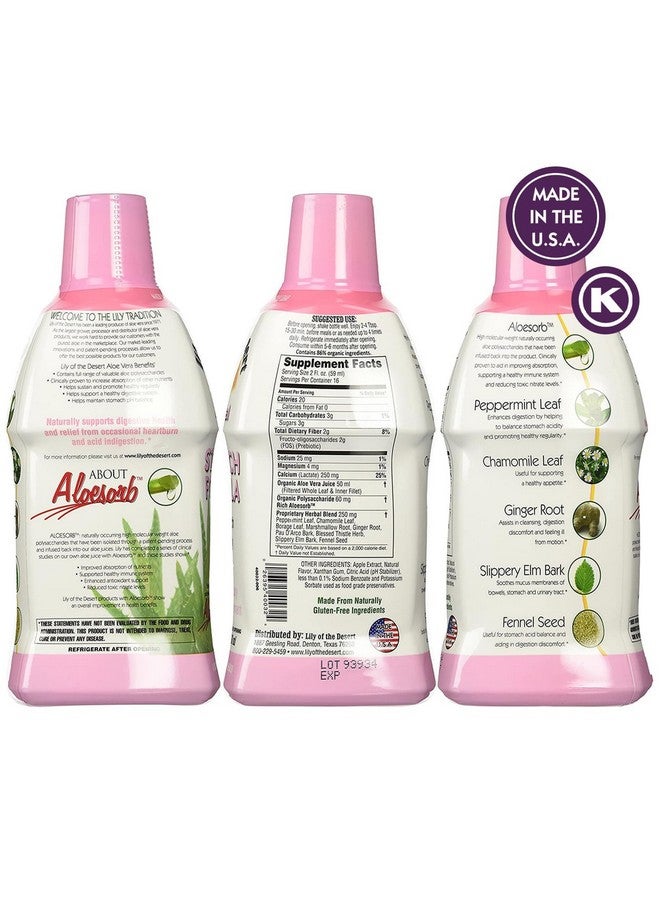 Lily Of the Desert Lily Of The Desert Stomach Formula, Organic Aloe Vera Juice with Slippery Elm, Chamomile, Peppermint, and Ginger for Gut Health, Acid Reflux, Heartburn Relief, 32 Oz  - Image 2