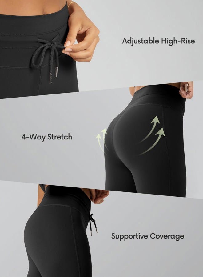 ODODOS Women's Drawstring Tie Daily Leggings 25" / 28" High Waist Workout Yoga Pants, Black, M - Image 5