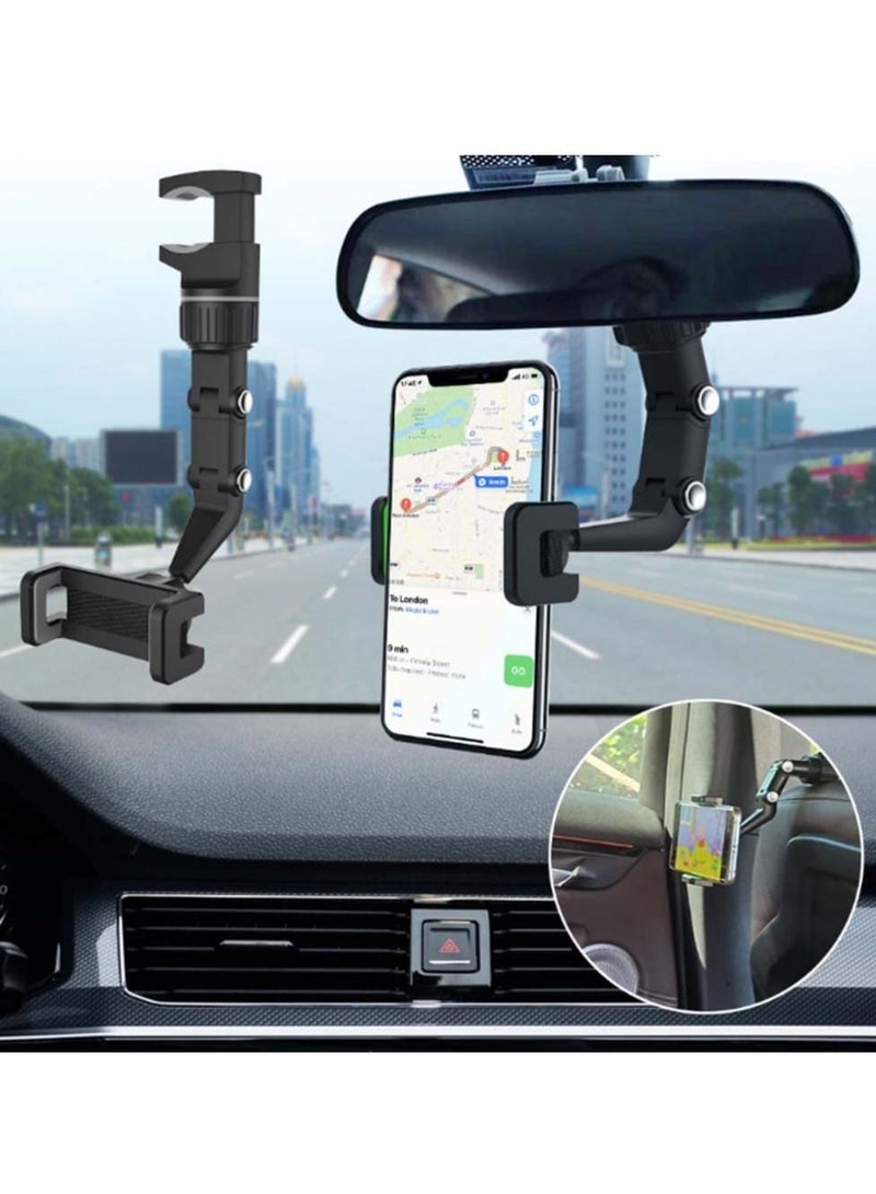 New 360° Rearview Mirror Phone Holder for Car Multifunctional Mount Phone and GPS Holder Universal Rotating Car Phone Holder, Cell Phone Automobile Cradles (Black) - Image 2