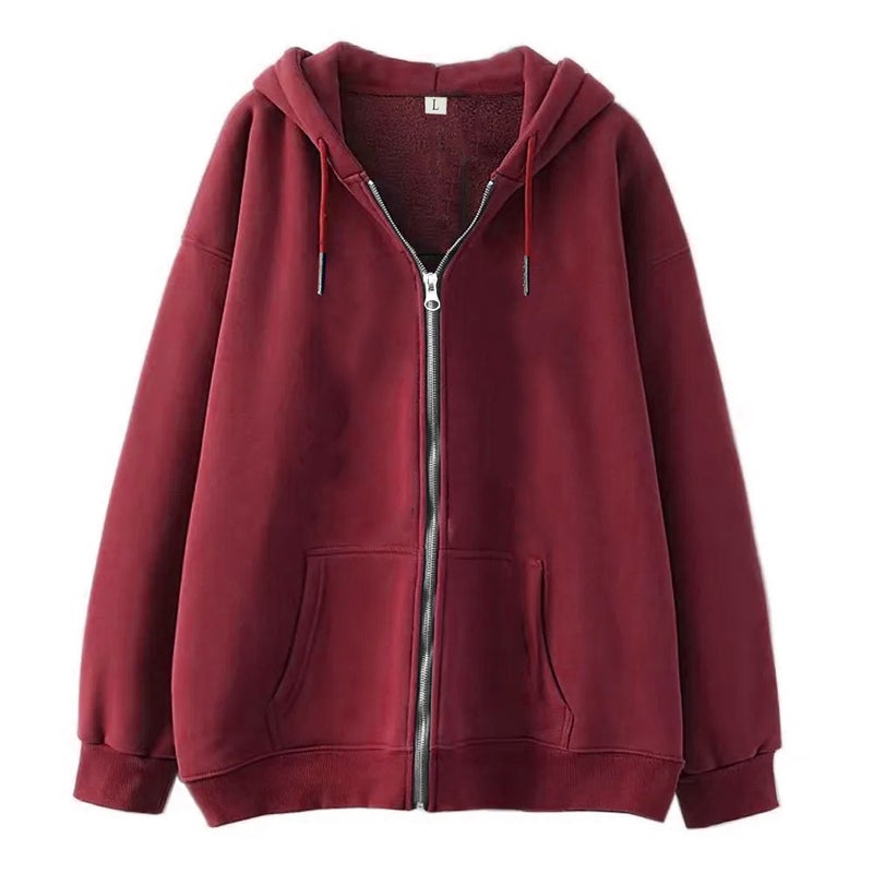 Generic Solid Color Cross-border Sweater Supply Full Zip Hoodie Mens Blank Cardigan Zip Hoodie Sweater in stock Burgundy (short zipper)