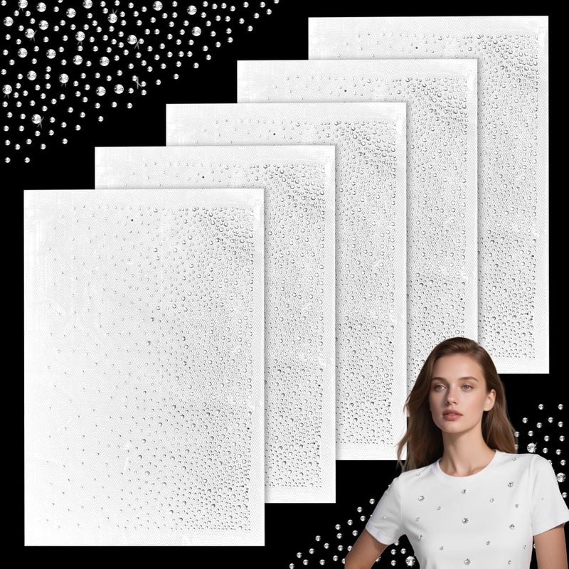 Set of 5 Hot-Fix Rhinestone Transfer Sheets — 1mm–3mm Sparkling Flat-Back Round Rhinestone Decals for DIY Clothing & Craft Decoration - Image 1
