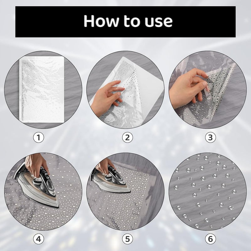 Set of 5 Hot-Fix Rhinestone Transfer Sheets — 1mm–3mm Sparkling Flat-Back Round Rhinestone Decals for DIY Clothing & Craft Decoration - Image 3