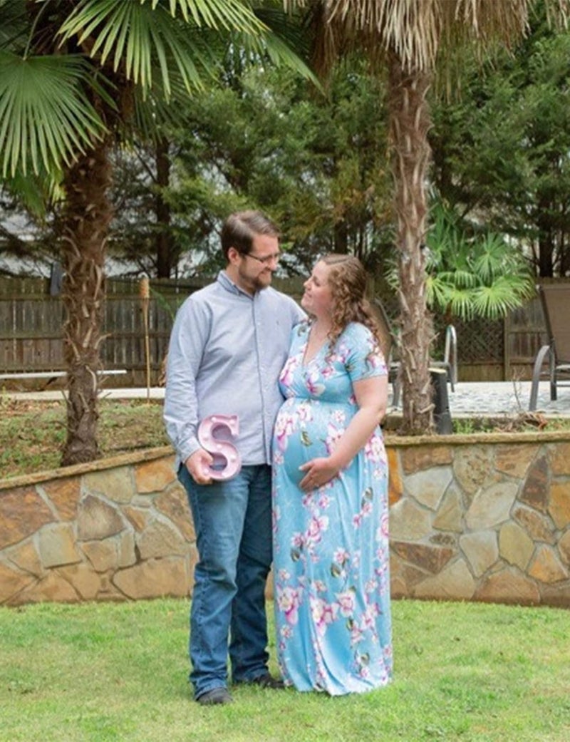 Xpenyo Women's Floral Maternity Dresses Summer Casual Short Sleeve V Neck Wrap Long Maxi Dress Pregnancy Clothes for Baby Shower, Photoshoot, Party, Daily, Nursing, Flower Light Blue M - Image 2