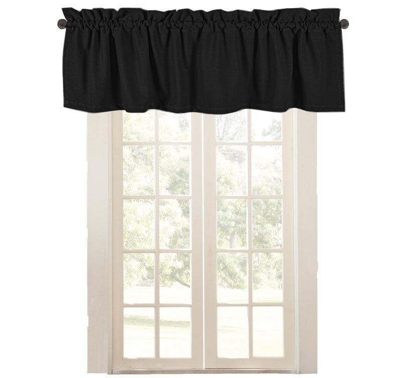 Native Fab Set of 2 Farmhouse Valance Curtains for Windows 54x18 Rod Pocket Semi Sheer Short Curtain for Kitchen Cafe Living Room Bedroom Basement Black