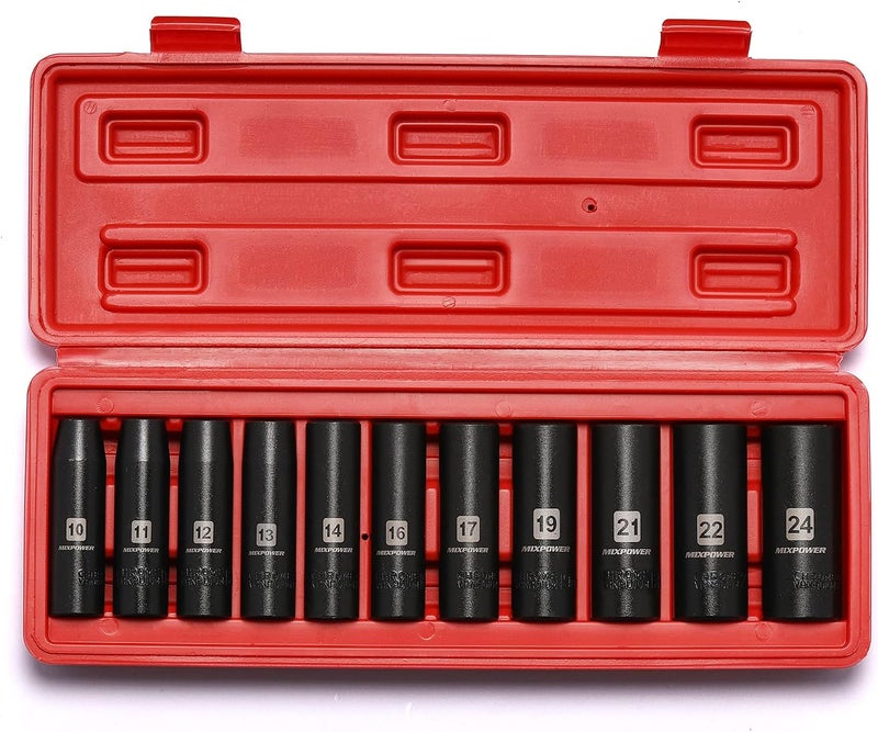 MIXPOWER 11-Piece 1/2-Inch Drive Deep Impact Socket Set, CR-V, Metric, 6 Point, Deep, 10-24mm - Image 2