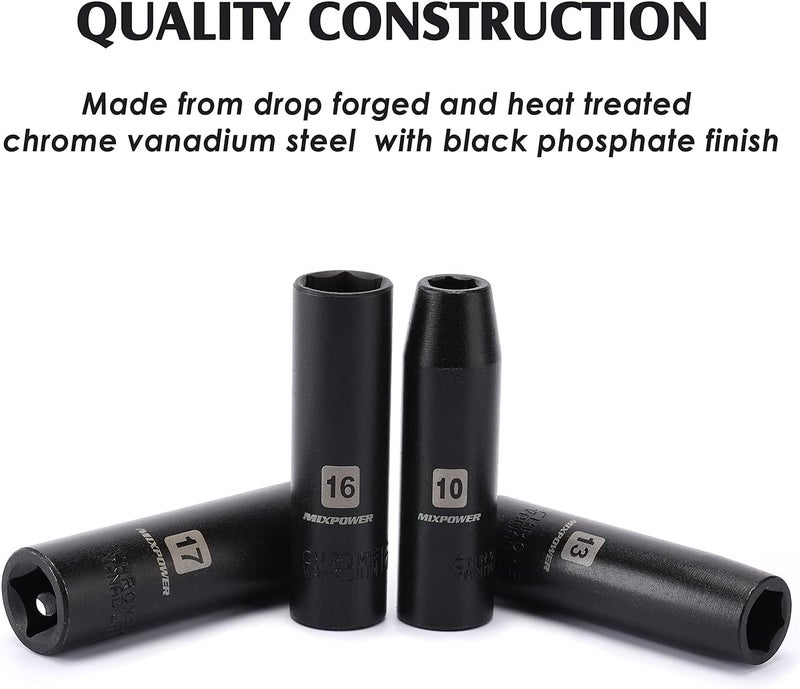 MIXPOWER 11-Piece 1/2-Inch Drive Deep Impact Socket Set, CR-V, Metric, 6 Point, Deep, 10-24mm - Image 4