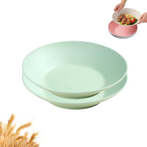 ZEUTER Green Wheat Straw Deep Dish Bowls – Unbreakable, Lightweight & Stackable Dinnerware – Eco-Friendly, BPA-Free Plates for Everyday Meals, Camping & Outdoor Use – Dishwasher Safe (Set of 2) - Image 1