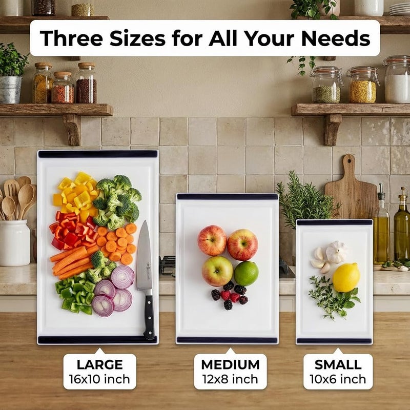 Thirteen Chefs Non Slip Cutting Board 3 Pack Set for Kitchens with Groove - BPA Free and Dishwasher Safe with 16, 12 and 10 Inch Sizes - Image 5
