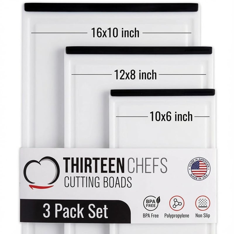 Thirteen Chefs Non Slip Cutting Board 3 Pack Set for Kitchens with Groove - BPA Free and Dishwasher Safe with 16, 12 and 10 Inch Sizes - Image 1
