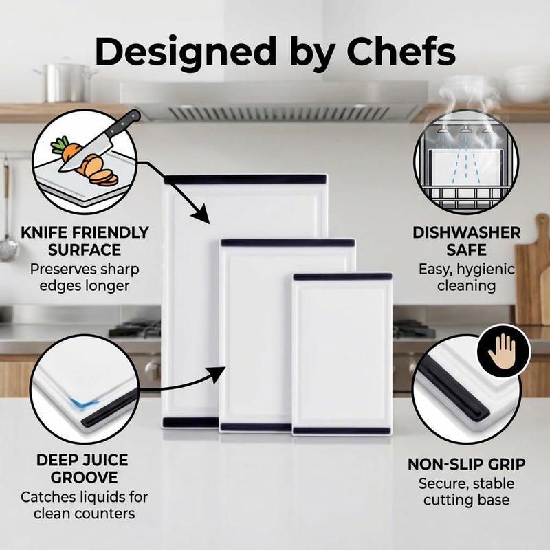 Thirteen Chefs Non Slip Cutting Board 3 Pack Set for Kitchens with Groove - BPA Free and Dishwasher Safe with 16, 12 and 10 Inch Sizes - Image 3