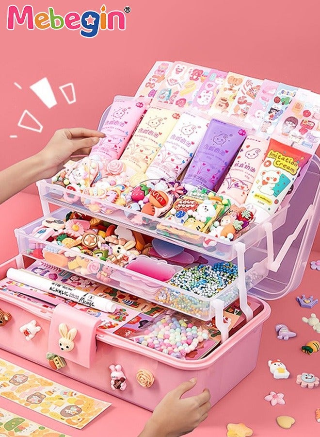ميبيجين مجموعة 340 قطعة من العلكة الكريمية مع صندوق تخزين، فنون وحرف يدوية للأطفال، مجموعة حرف يدوية فاخرة مع ملصقات كرتونية، غراء كريمي، خرزات وإكسسوارات أخرى غنية، هدية مثالية للفتيات - Image 1