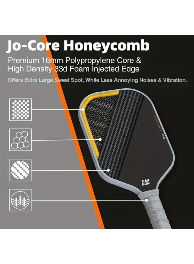 Grey Carbon Fiber Pickleball Paddle 16mm Thin Lightweight Durable Cold Press Construction High Performance Grip - Image 3
