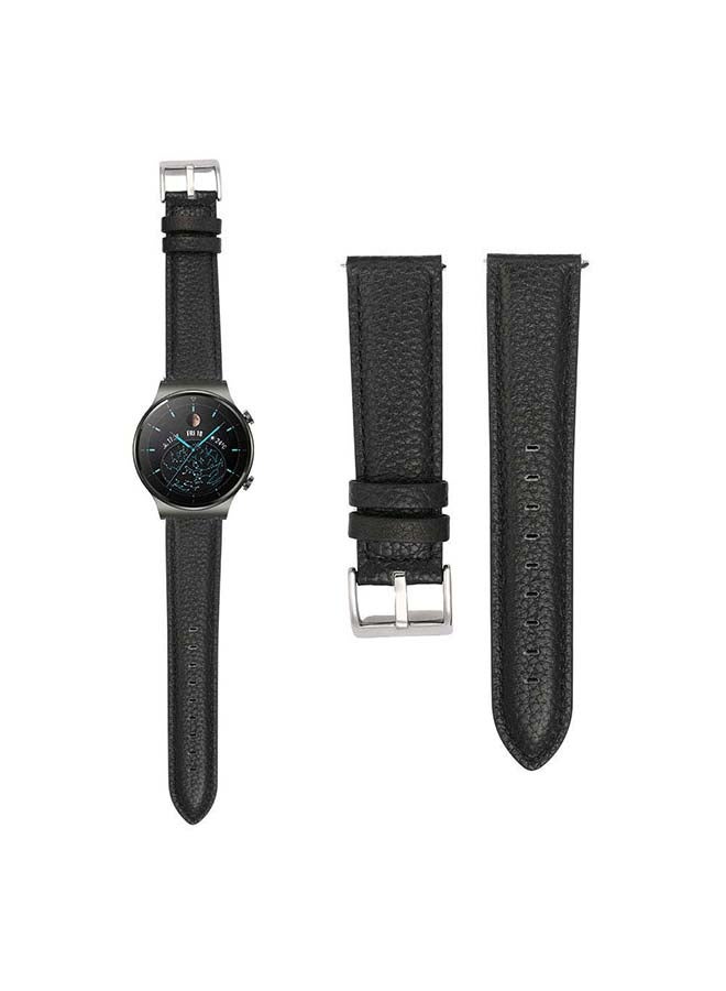 Perfii Genuine Calf Leather Replacement Band 22mm For Huawei Watch GT2 Pro Black - Image 1
