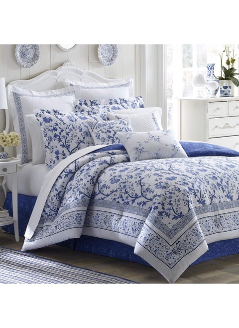 Laura Ashley  Twin Duvet Cover Set Reversible Cotton Bedding with Matching Sham Home Decor for All Seasons Charlotte Blue Twin