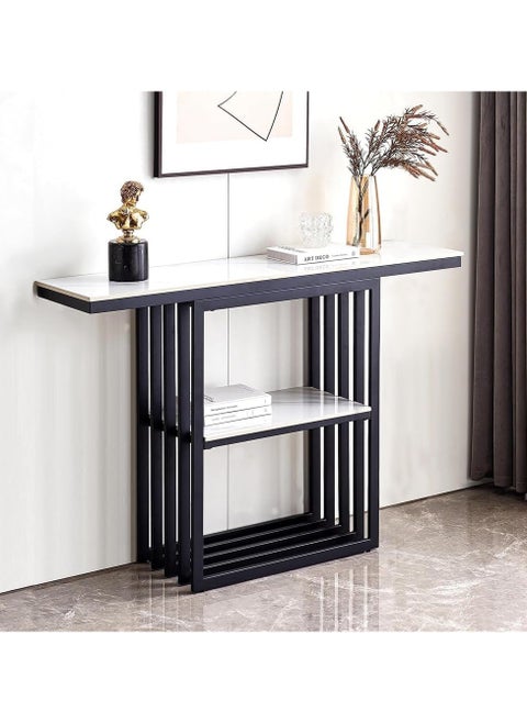 2 Tier Marble Console Table Rectangular Console Hall Entry Table with Storage Shelf for Living Room & Entryway Marble Sofa Table 120x80x40cm
