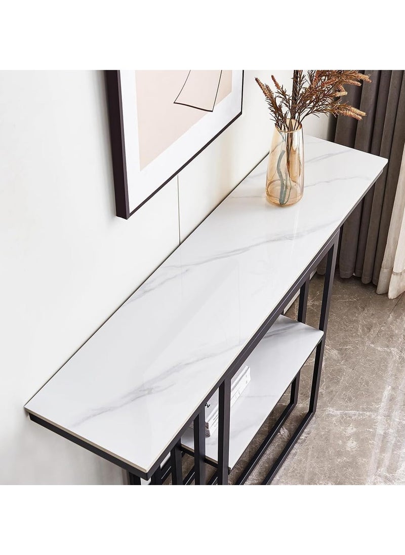 LINGWEI - 2 Tier Marble Console Table Rectangular Console Hall Entry Table with Storage Shelf for Living Room & Entryway Marble Sofa Table 120x80x40cm - Image 1